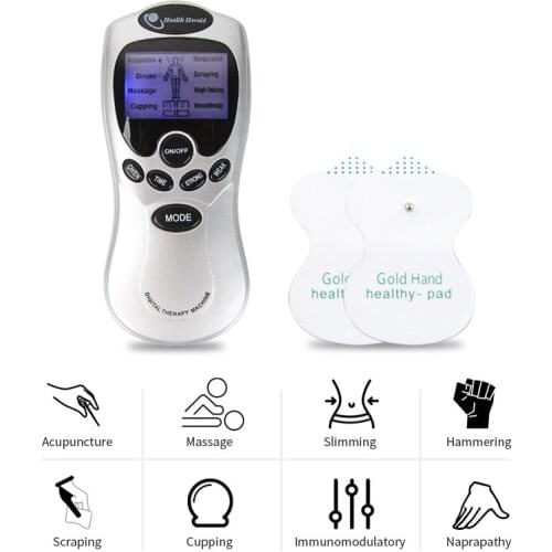 Whole English Key Dual Input Electrical Muscle Stimulator Full Body Relax Muscle Massager Pulse Tens Acupuncture Therapy+4 Pads