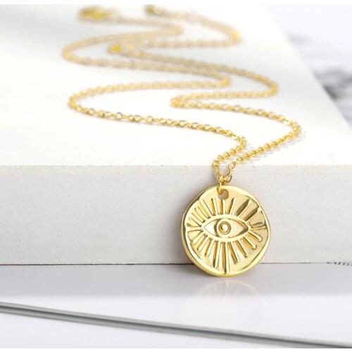 ETCAVCE Fashion Ladies Chic Gold Chain Evil Eye Coin Necklaces For Women Bohemian Jewelry Stainless Steel Choker Gift 2021