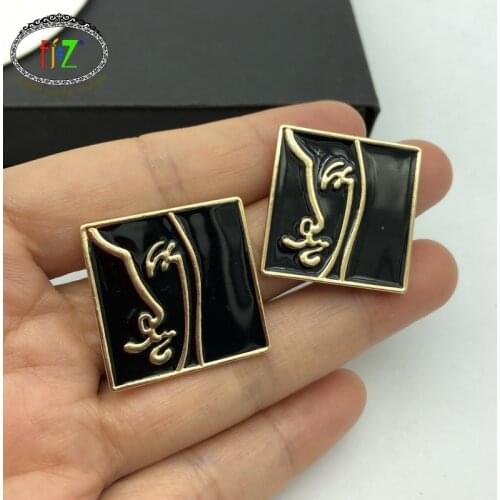 F.J4Z Funny Chic Earrings for Women Fashion Enamel Beauty Face Earrings Stylish Square Geo Stud Earrings for Party
