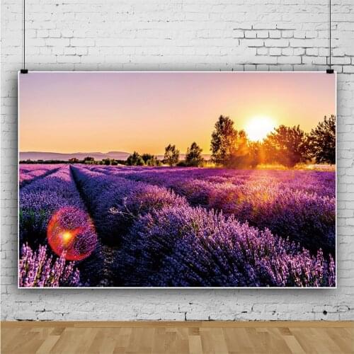 Sunset Over The Sea of Purple Lavender Flowers Portrait Photography Backdrop Decor For Photo Background Studio Photocall Props
