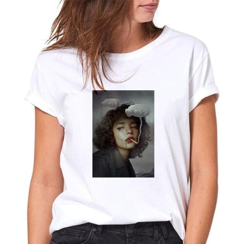 Women Tshirt Harajuku abstract Printed Lady Fashion Short Sleeve Aesthetic Clothes Summer T-shirts Top Graphic Female Ladies Tee