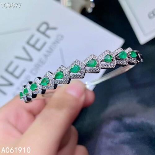 KJJEAXCMY fine jewelry 925 sterling silver inlaid Natural emerald ladies hand bracelet fashion support detection popular