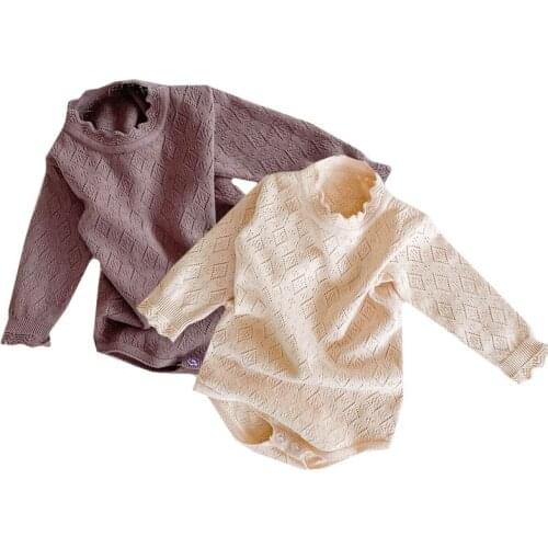 Newborn Baby Knitting Jumpsuit Toddler Baby Girl Romper Solid Color Hollowed Out Long Sleeve Autumn Winter Baby Girls Clothes