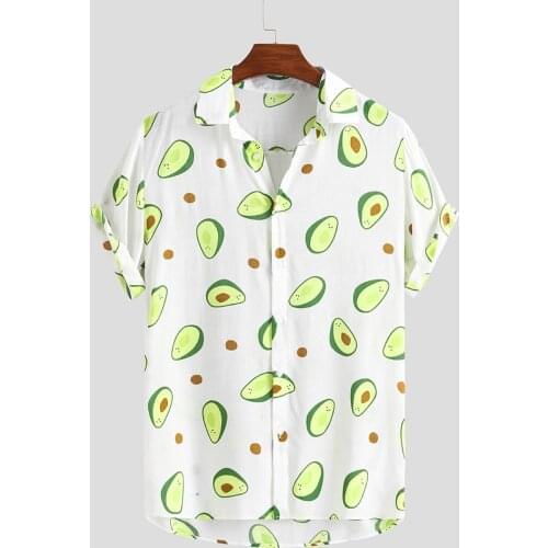 Summer Avocado Print Men Shirt Turn-down Collar Short Sleeve Casual Beach Hawaiian Shirts Men Streetwear Camisa 2021 5xl