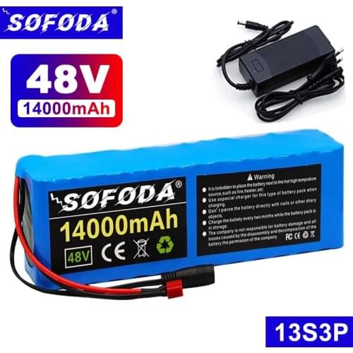48V Lithium Battery with BMS+Charger 14Ah 1000W 13S3P Battery Pack for 54.6v Ebike Electric Bicycle Scooter