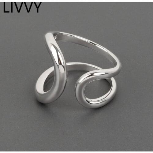 LIVVY Silver Color and Gold Color Irregular Double Line Open Ring Female Trend Sweet Sexy Elegant Handmade Hip-Hop Fashion Ring