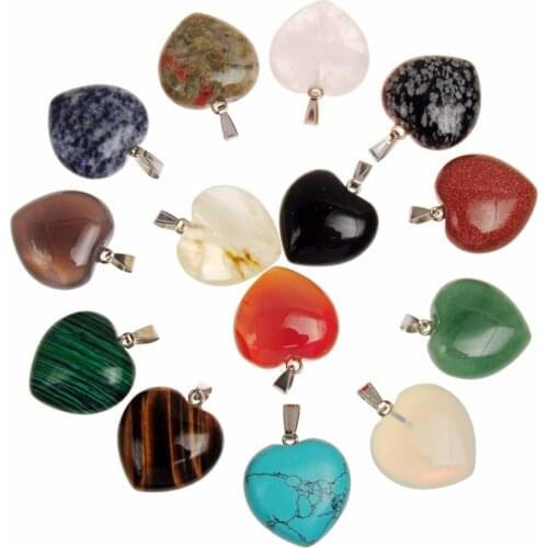 Lovely Forever Love Heart Mixed Stone Moss Flawless Quality Carnelian Blue Sodalite Pendant Pendulum DIY Jewelry for Lover