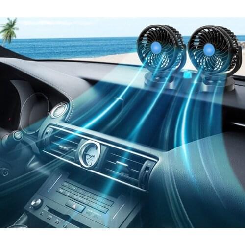 Electric Car Mini Fans Auto Cooling Air Fan Dual Head Fans 2 Speed 360 Degree Rotating Fan with Cigarette Lighter