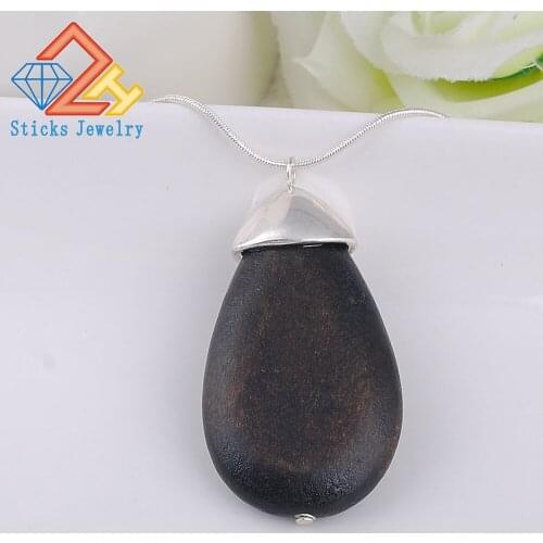 Trendy Necklace for Women Water Drop Shape Wood Chain Necklace