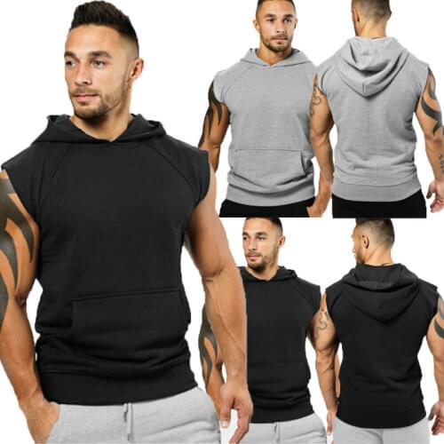 Fashion Mens Vest Hooded Hoodie Vest Tank Tops Sweatshirt Gym Muscle Sleeveless Shirt Cool Streetwear