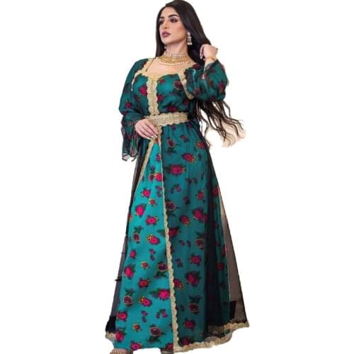 Muslim Gold Embroidery Abaya Dress Middle East Dubai Turkey Morocco Kaftan Party Evening Dress Muslim Turkish Dress Nation