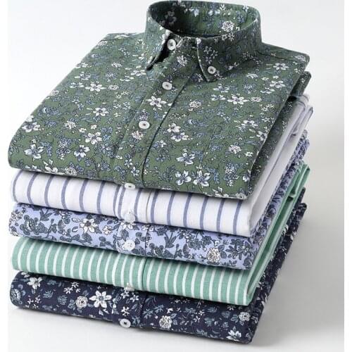 2021 Fashion Spring New Print Cardigan Shirt Cotton Oxford Long Sleeve Lapel Collar Casual Trend Easy Youth Shirt Men