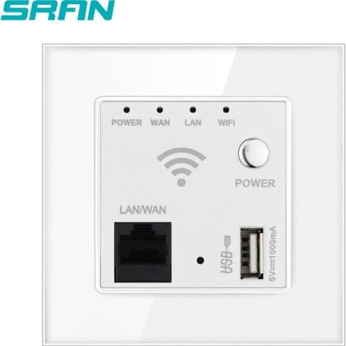 SRAN wall wifi socket with USB Crystal tempered glass panel 86mm*86mm 300MB wireless routing relay socket
