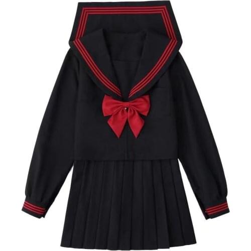 2020 Autumn Japanese School Uniforms For Girls Cute Long-length Sailor Tops Pleated Skirt Full Sets Cosplay JK Costume Series