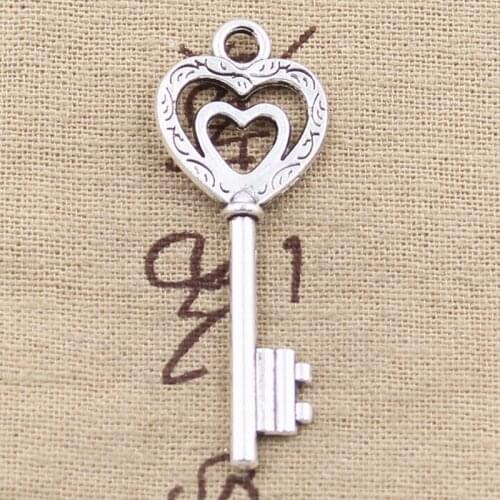 5pcs Charms Vintage Skeleton Heart Key 47x17mm Antique Making Pendant fit,Vintage Tibetan Silver color,DIY Handmade Jewelry
