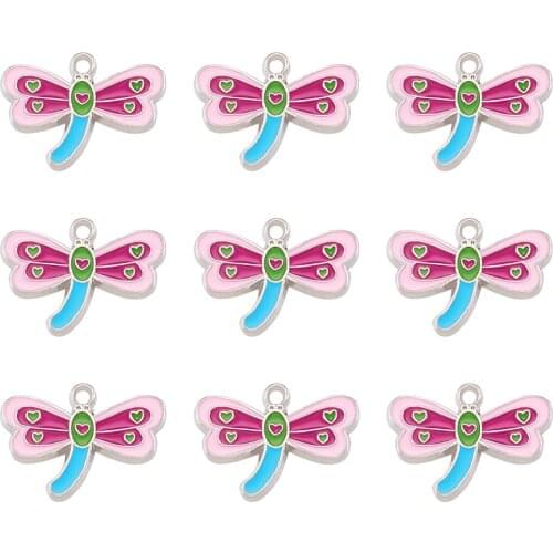 Pandahall 5pcs Dragonfly Pendants Alloy Enamel Charms for DIY Jewelry Necklaces Bracelets Making Colorful 18x24x1mm hole: 2mm
