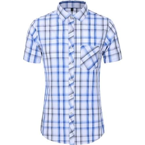 Large Size Loose Cotton business Short Sleeve Shirt Summer Classic Brand Mens slim fit Plaid Shirt Red Blue Tops 5XL 6XL