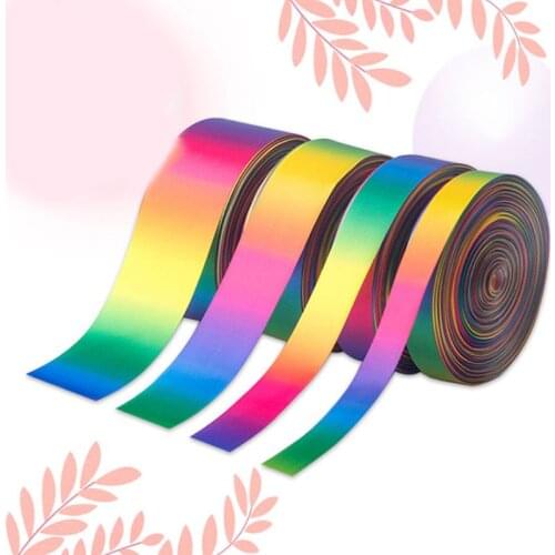 50Yards Double Sided Polyester Satin Ribbon Roll Gradient Rainbow Colorful Printed for DIY Handmade Hair Bow Gift Wrapping Decor