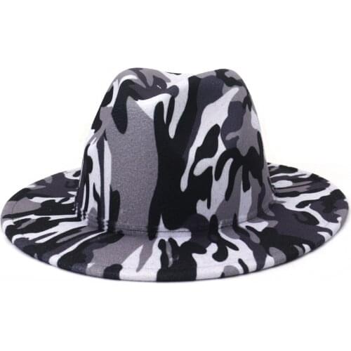 Grey Fedoras camo fedora hat men panama top cap unisex hat Military color fedoras large brim hat church hat party hat