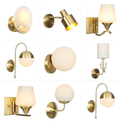 Modern Pure Copper Glass Led Wall Lamp Cold Wall Vanity Light Sconce Bedroom Lights For Home Indoor Lighting Fixtures Lampshade