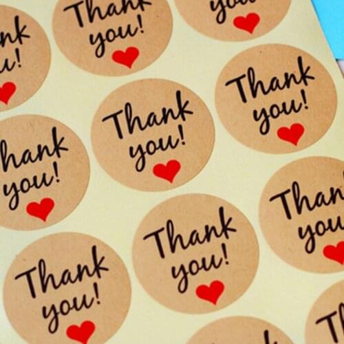 Thank You Stickers 60 Pcs Hot Red Love Thank You Self-adhesive Stickers Gifts Custom Round Labels Paper Bag Kraft Label