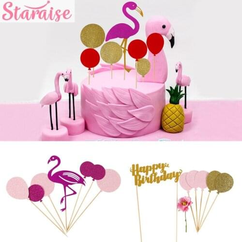 Staraise Flamingo Tableware Cake Topper Happy Birthday Wedding Party Decor Cupcake Topper Banner Straw Popcorn Box Party Supply