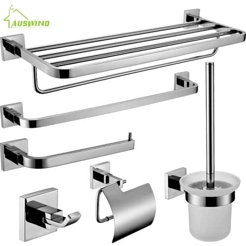 Modern Stainless Steel Polished Towel Bar/Chrome Toilet Paper Holder/Silver Coat Hook/SUS304 Bathroom Hardware Sets