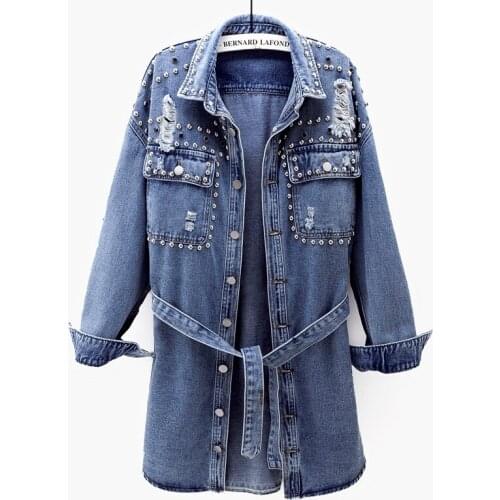 New Denim Jackets Women Hole Harajuku European Style Jean Jacket Denim Loose Spring Autumn Denim Jeans Coats Casacos Feminino