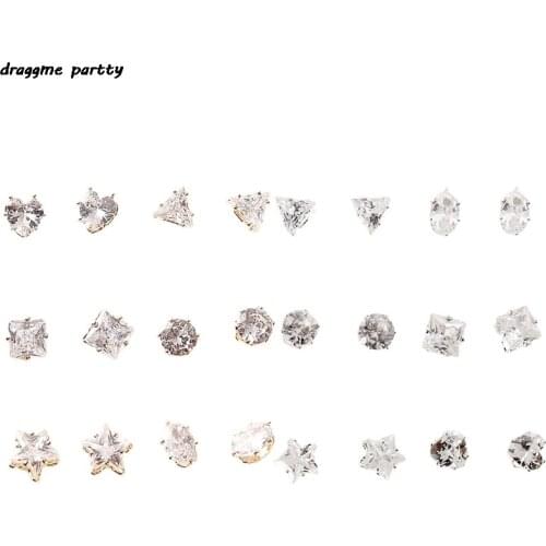 Fashion Jewelry Crystal Earrings Set Geometry Cubic Zircon Stud Earrings Kit Women Mix Ear Studs 6 Pairs/ Lot