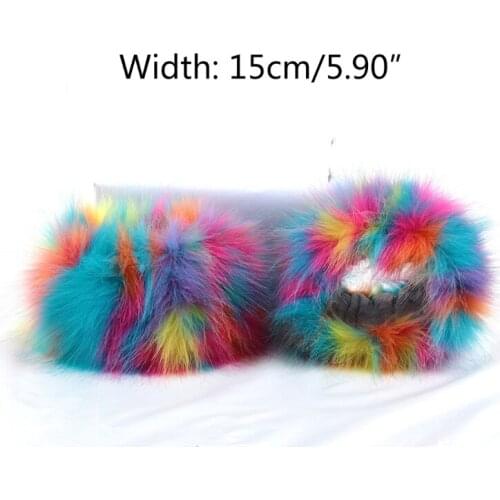 Women Winter Furry Wrist Cuffs Colorful Arm Warmers Band Fluffy Wristband Sleeve X7JB
