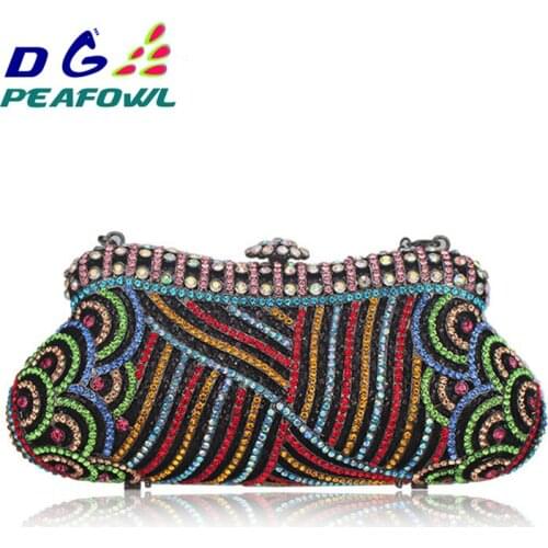 Colorful Metallic Crystal Striped Women Cell Phone Wallet Silicone Toiletry Bangkok Clutch Bag Dinner Wedding Dress Evening Bag