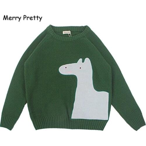 MERRY PRETTY Womens Cartoon Embroidery Knitted Sweaters And Pullovers Winter Girls Knit Jumpe Harajuku Sweater Jacquard