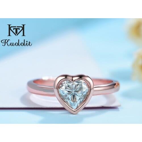 Kuololit 585 10K 14K Solid Gold Moissanite Ring for Women Luxury Rose white yellow gold heart shape Ring for Vintage Engagement