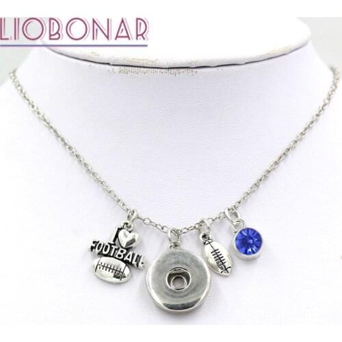 12pcs Footabll Pendants Necklace Birthstone Charm Sport I love Football Snap Necklace Fit 18mm Button Jewelry