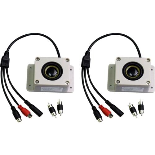 2 Pieces Waterproof Speaker with Mic, for Monitoring Camera, with Audio in/out & DC Input Port & 2x Male to Male Adapter