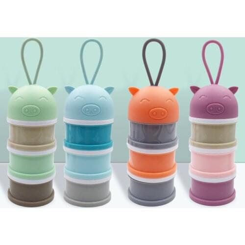 3 Layer Portable Newbon Baby Food Storage Box Cartoon Pig Essential Cereal Milk Powder Boxes Infant Kids Formula Milk Container