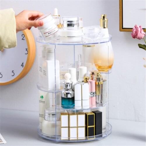 360 Degree Rotating Cosmetic Storage Rack Transparent Makeup Organizer Adjustable Lipstick Display Case Skin Care Product Holder