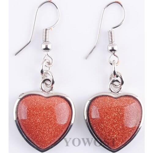 5 Pairs Natural Golden Sand Stone Women Drop Earrings Love Heart Bead Dangle Pendant Drop Earrings Jewelry for Women QR3188