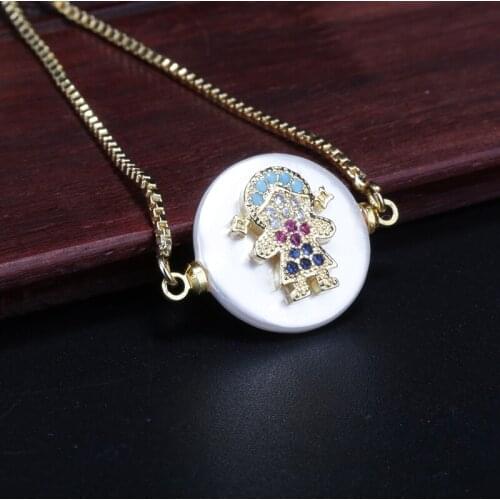 5pcs/lot gold girl child cz paved tiny charm round coin pearl connector bead thin link bracelet for woman jewelry gift