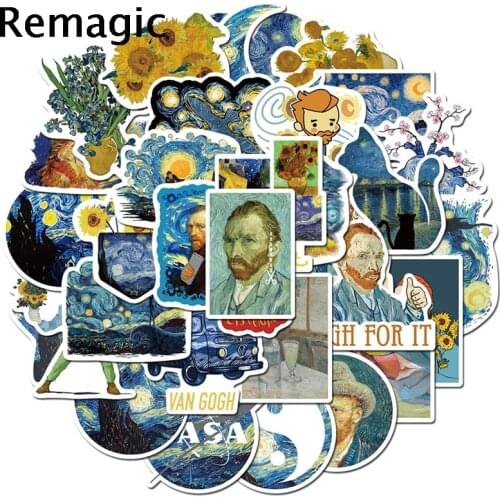 40pcs Van gogh painting art Starry Sky Scrapbooking Stickers Packs Waterproof Skateboard Luggage Guitar Graffiti decals pasters