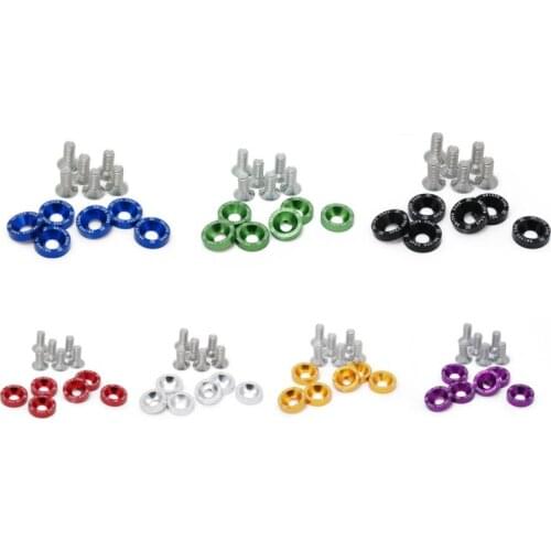 6PCS M8 Car Modified Hex Fasteners Fender Washer Bumper Engine Concave Screws , Aluminum Alloy Countersunk Umbrella Flat Head