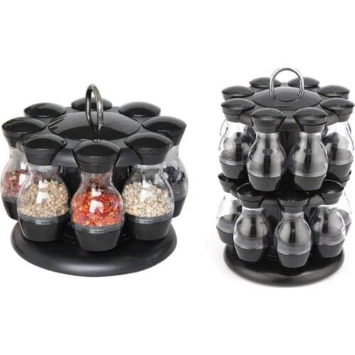 8/16PCS Spices Rotating Glass Cruet Seasoning Jar Set Kitchen Storage Rack Jar BBQ Pepper Salt Shakers Bottle For Kitchen Jars