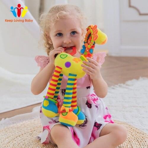 Infant Newborn Kids Toys Baby Cute Animals Hand Bells Rattles Mobile Stroller Plush Teether Toys Playing Doll Toys Dropshipping