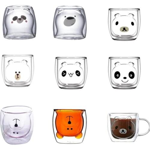 Double-layered Glass Cartoon Bear Heat Resistant Coffee Drink Cup Creative Milk Juice Cup Glass Home Dining Table Decoration