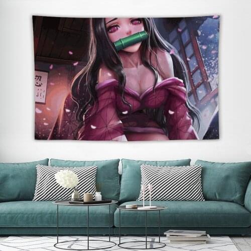 Nezuko Kamado Kimetsu No Yaiba, Demon Tapestry MEME Tapestry Wall Bedspread Bohemian Hanging Blanket For Living Room