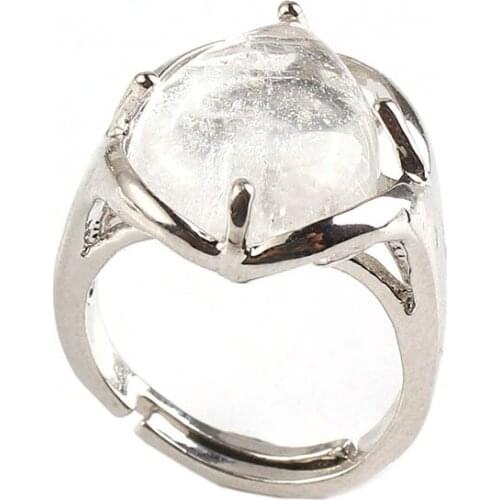 KFT Silver Plated Resizable Stone Ring Natural Rock Clear Crystal Water Drop Reiki Stone Rings For Women Party Wedding Jewelry