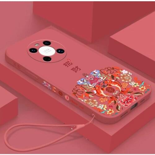 Chinese Auspicious Retro Palace Soft Gel Liquid Silicone Phone Cases For Huawei Mate40 Casing With Phone Straps