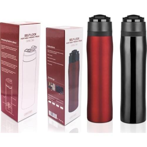 Recafimil Portable French Press Pot Double Thermal Insulation Cold Storage Travel Outdoor Stainless Steel Bottle Coffee Maker