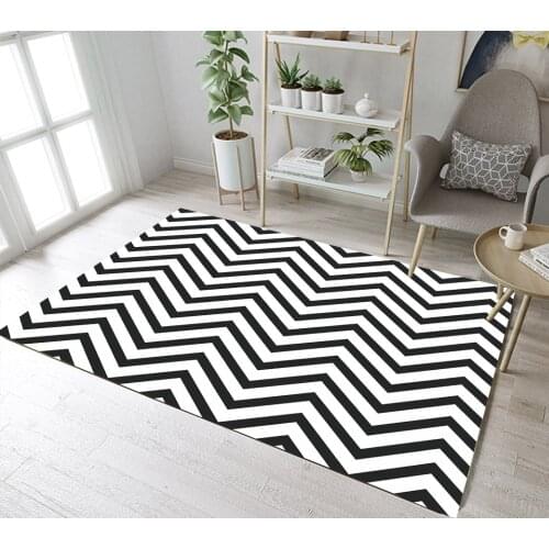 LB Non-slip Black And White Area Rugs Wave Stripes For Living Home Room In Carpet For Bedroom Cushion Bathroom Kitchen Absorbent