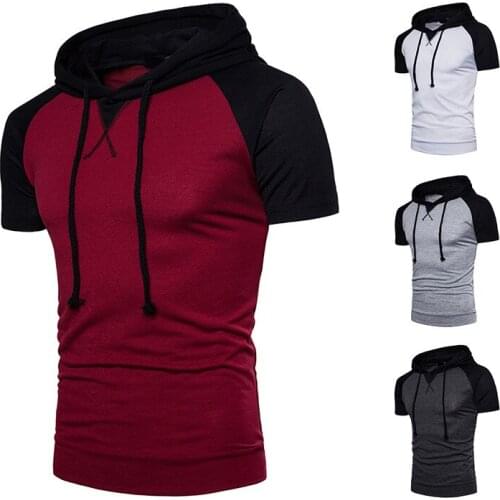 Summer New Raglan Sleeve Design Mens Hooded Casual Short Sleeve T-shirt European Size Fashion T-shirt Mens